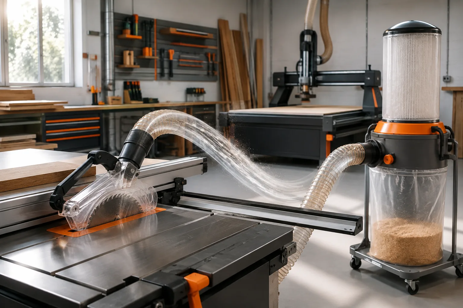 Examples of tools connected to a hose through a quick-connect system.