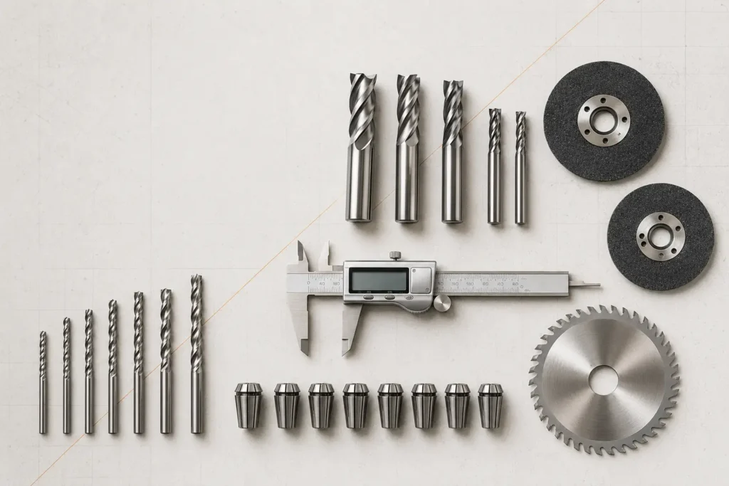 Cutting tools and caliper used to prepare machining settings